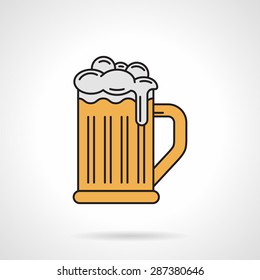 Single flat color design vector icon for glass of beer with foam on white background.