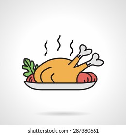 Single flat color design vector icon for roasted poultry with vegetables on white background.