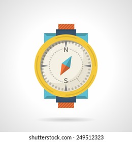 Single flat color icon for classic compass with yellow dial frame on white background. 