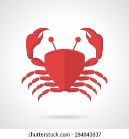 Single flat color style vector icon for red silhouette crab on white background. Underwater creatures