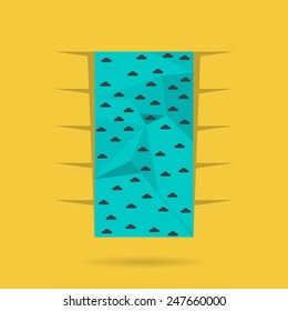 Single Flat Colored Vector Icon For Blue Rock Climbing Training Wall On Yellow Background. 