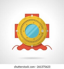 Single flat design colorful vector icon for red depth scuba helmet with yellow element on white  background.