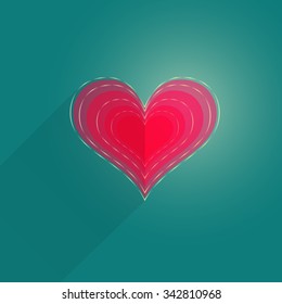 Single Flat Heart in Shades of Red with Golden Outlines and Simple Shadow