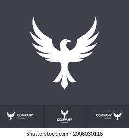 Single Flat Icon of an Abstract Eagle for Logo Identity. Falcon Bird Mascot Concept for Logotype Company on Dark Background