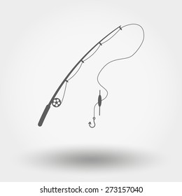 Single flat icon Fishing rod on white background. Vector illustration.