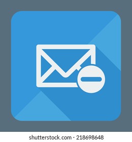 Single flat icon with long shadow for web applications, email icons design. Envelope with minus sign. Vector illustration. Social networking & communication. Easy paste to any background