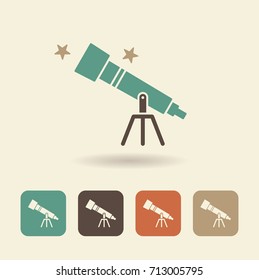 . Single flat icon telescope and stars. Vector logo