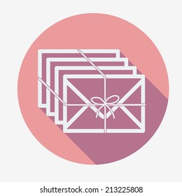 Single flat icon for web applications, email icons design. Four envelopes with ribbon. Vector illustration. Social networking & communication. Easy paste to any background