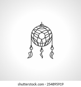 Single flat line black dreamcatcher icon for souvenir on white background.