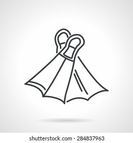 Single flat line design vector icon for diving flippers on white background.