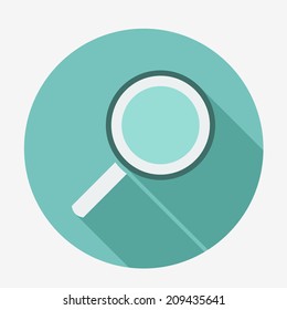 Single flat magnifying glass icon with long shadow. Vector illustration, easy paste to any background