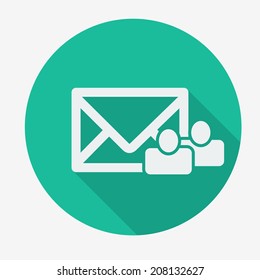 Single flat mail icon with long shadow. Button for application. Vector illustration, easy paste to any background