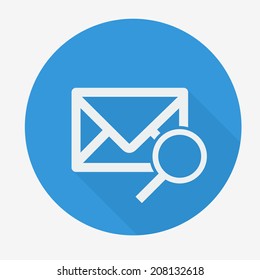 Single flat search mail icon with long shadow. Button for application. Vector illustration, easy paste to any background