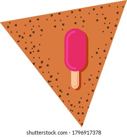 helado de color circular con forma de un solo sabor, cono de crema o paleta, fondo marrón con textura y forma triangular
