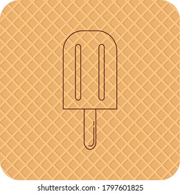helado con forma circular de un solo sabor, cono de helado o paleta en líneas marrones. fondo beige texturado