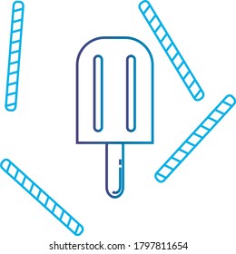single flavor circular shaped ice cream cone or popsicle degraded blue lines. white background