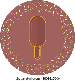 single flavor circular shaped ice cream cone or popsicle with colored lines. textured brown background