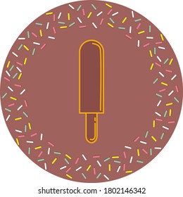 single flavor circular shaped ice cream cone or popsicle with colored lines. textured brown background