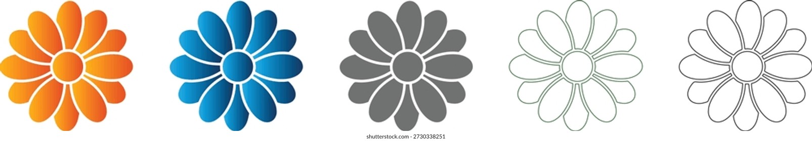 Ein einzelnes florales, flaches Blütensymbol, Teil eines einfachen, vektorisolierten Symbolsatzes, der für verschiedene Zwecke, einschließlich schwarzer Variationen, entwickelt wurde.