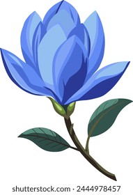 Single flower of blue blooming magnolia on a white background. The basis for an invitation card or invitation. Symbol of tenderness