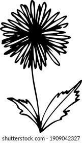 Single flower. Hand drawn creative flower doodle. White background. Ink doodle illustration. Hand-drawn vintage, minimalistic black flower. Vector illustration.
