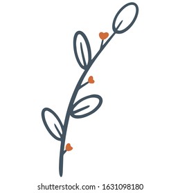single flower, leaf, plant, twig. Vector. doodle. Isolated on a white background. for design, cards, invitation