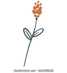 single flower, leaf, plant, twig. Vector. doodle. Isolated on a white background. for design, cards, invitation