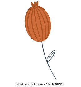 single flower, leaf, plant, twig. Vector. doodle. Isolated on a white background. for design, cards, invitation