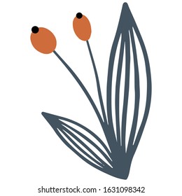 single flower, leaf, plant, twig. Vector. doodle. Isolated on a white background. for design, cards, invitation
