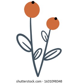 single flower, leaf, plant, twig. Vector. doodle. Isolated on a white background. for design, cards, invitation