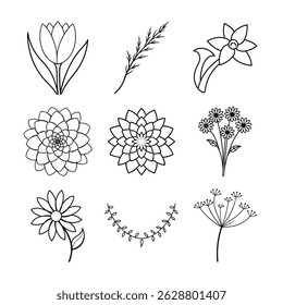 Single Flower Line Icons vector line art