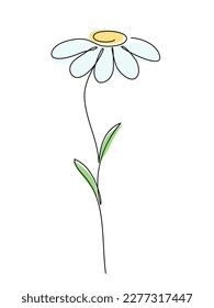 Single flower outline. Chamomile in line art style. Minimalist vector flower for design of postcards, invitations, posters, cover