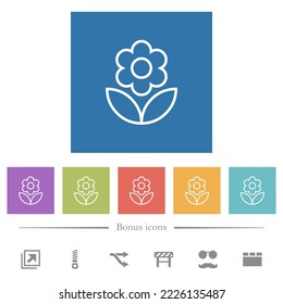Single flower outline flat white icons in square backgrounds. 6 bonus icons included.