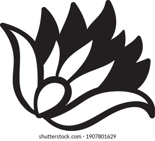 single flower with petals isolated black vector silhouette