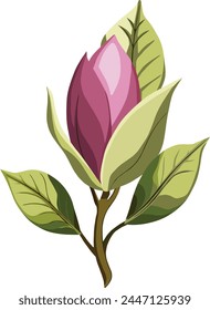 Single flower of pink blooming magnolia on a white background. The basis for an invitation card or invitation. Symbol of tenderness