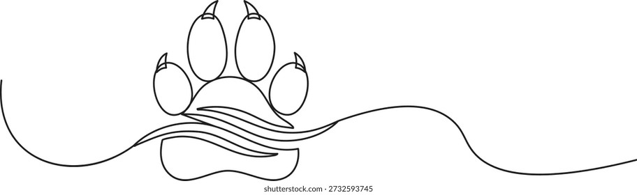 Single fließende Linie Kunst minimale Illustration einer gekrallten Hundepfote auf einer gewellten Oberfläche