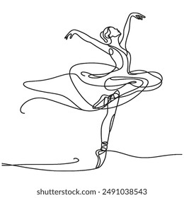 A single, flowing line transforms blank paper into a stage for a ballerina's performance.