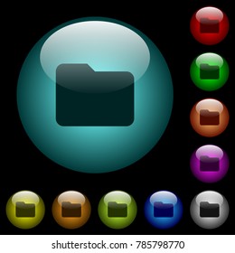 Single folder icons in color illuminated spherical glass buttons on black background. Can be used to black or dark templates