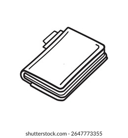 A single folder with several documents or files is shown in a black and white minimalist sketch. It has a closure clasp that holds the documents together, set against a transparent backdrop.