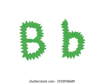 Single font of Leaves shaped B alphabet, nature theme isolated on white background. 