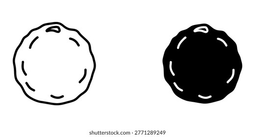 Single food item icon, rustic round bread with irregular edges and small carved lines. Available in outline and solid fill for various design applications.