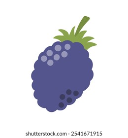 Single forest wild blackberry. Hand drawn cartoon berry fruit illustration