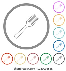 Single fork flat color icons in round outlines on white background