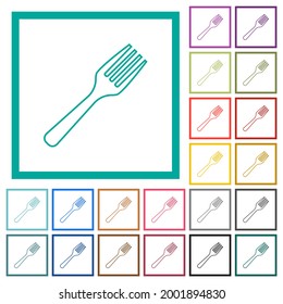 Single fork flat color icons with quadrant frames on white background