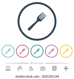 Single fork flat color icons in round outlines. 6 bonus icons included.