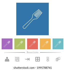 Single fork flat white icons in square backgrounds. 6 bonus icons included.
