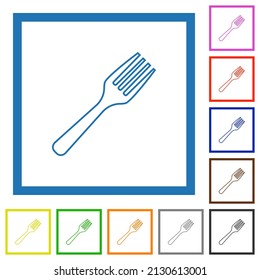 Iconos de color plano de contorno de horquilla simple en marcos cuadrados sobre fondo blanco