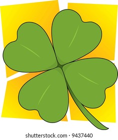 A single four leafed clover on a yellow squared background