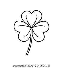Single Four-Leaf Clover – Simple Line Drawing Vector Illustration – Minimalist Lucky Symbol for St. Patrick’s Day, Nature Graphics, Botanical Design, and Good Fortune-Themed Projects