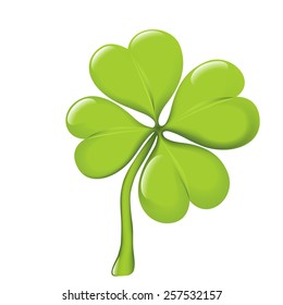 Single four-leaf clover. Vector.
